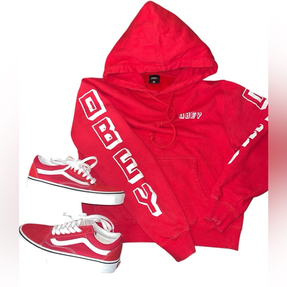 Obey Red Hoodie and Vans Sneakers Set